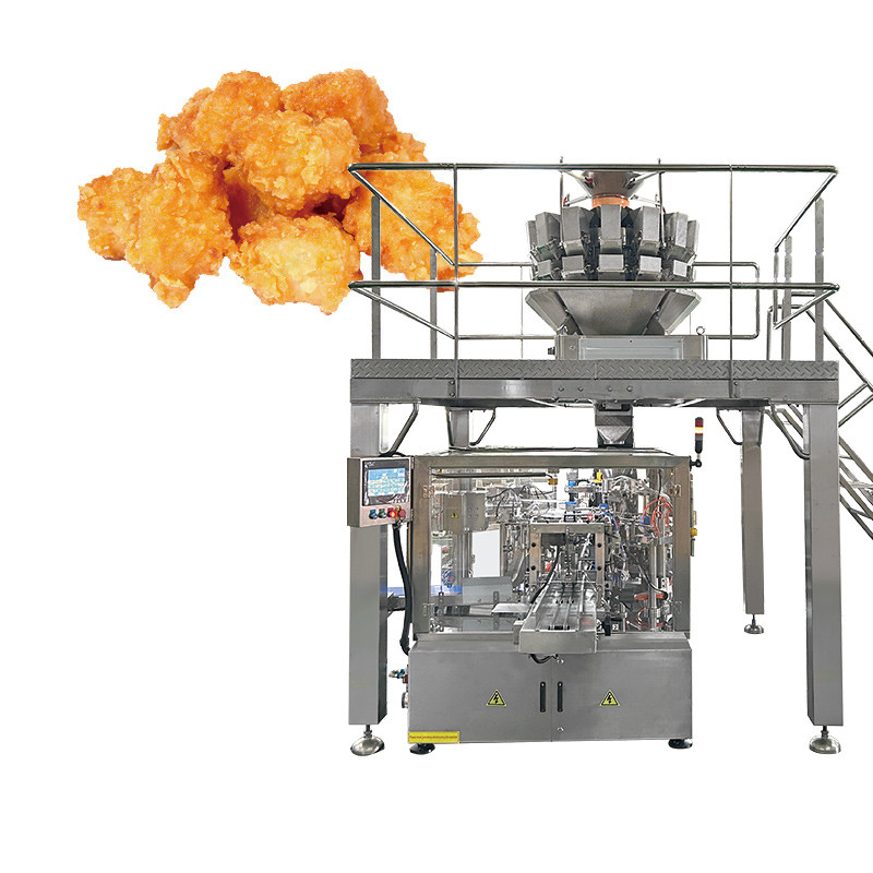Automatische voorgemaakte gebakken kip vleugels rijst cake verpakkingsmachine knoflook popcorn kip verpakkingsmachine