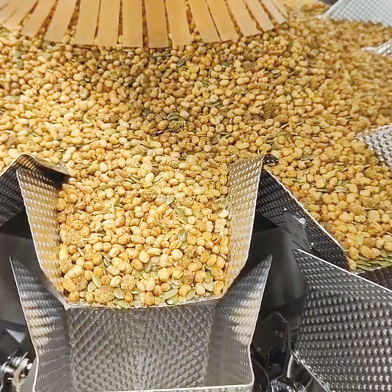 Automatische bonenzaad noten snoep walnoot gedroogde vruchten voedsel snack multi-head weigeraar voedsel verpakkingsmachine met stikstof