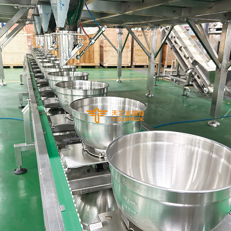 Vervoermachines voor het vervoer van schalen van het type Z-type Lift van roestvrij staal Neigend schalenliftvervoer voor vleesbevroren voedsel