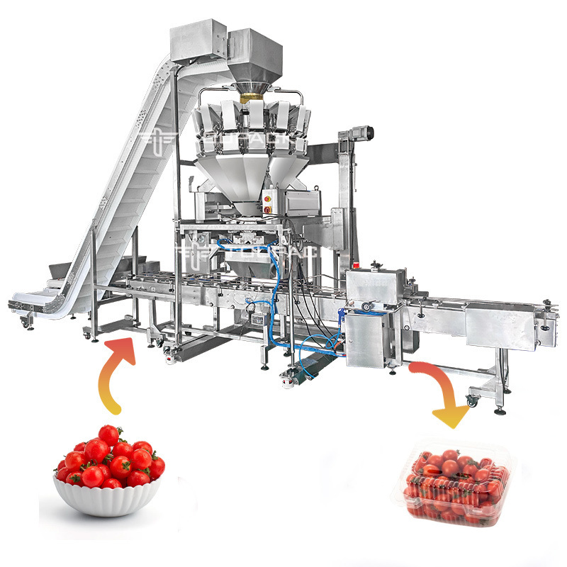 Hoge Snelheid Automatische Zakjes Salade Verpakkingsmachines voor 14-Kops Multihead Weegmachine Droog Fruit Verpakkingsmachine