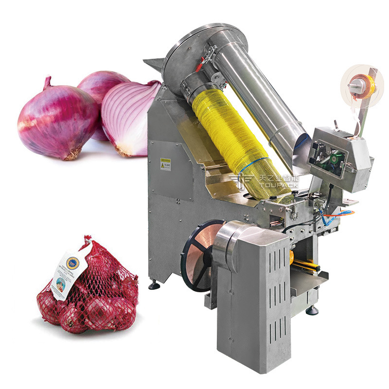 Uien knoflook en aardappel verpakkingsnet zak maken machine verpakkingsmachine automatische gaas netzakken mutihead weiger vulmachine