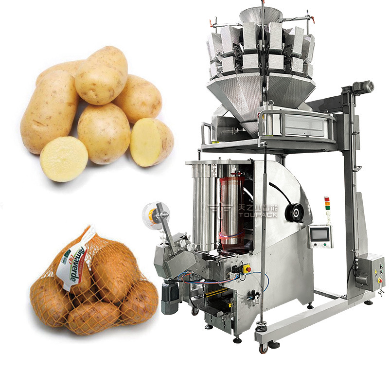 Volledig automatische netzak met netzak verpakkings- en weegmachine voor groenten aardappelen sinaasappels en fruit