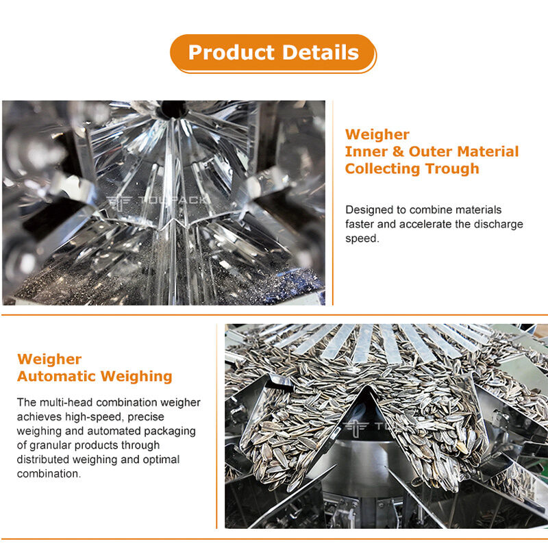 Automatische kussensak weegmachine verpakkingsmachine voor snacks Noten Granules 5-200g High Speed Food Packaging Equipment