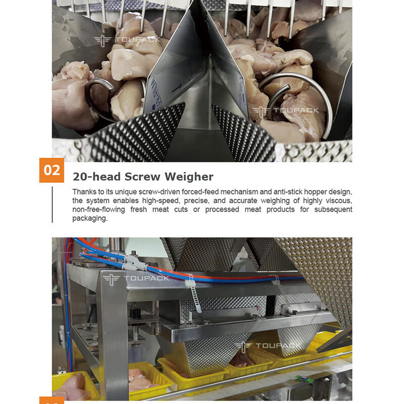 Labor-Saving Meat Portioning and Tray Filling Solution 60 BPM Screw Weigher System for Marinated Poultry and Beef