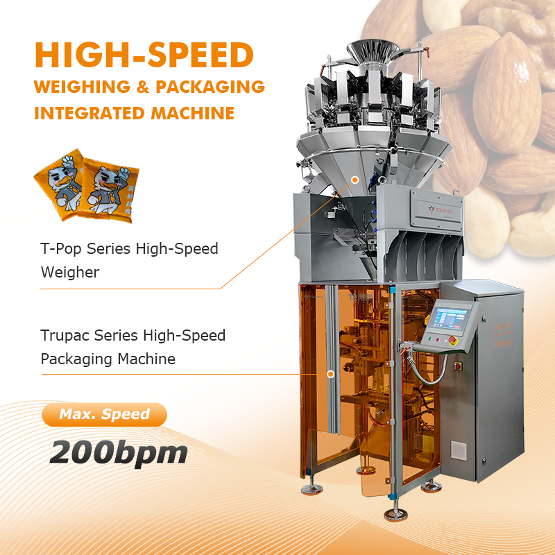 Verticale verpakkingsmachine met hoge snelheid met weegmachine met meerdere koppen voor snacks, chips, noten en zakjes voor huisdieren